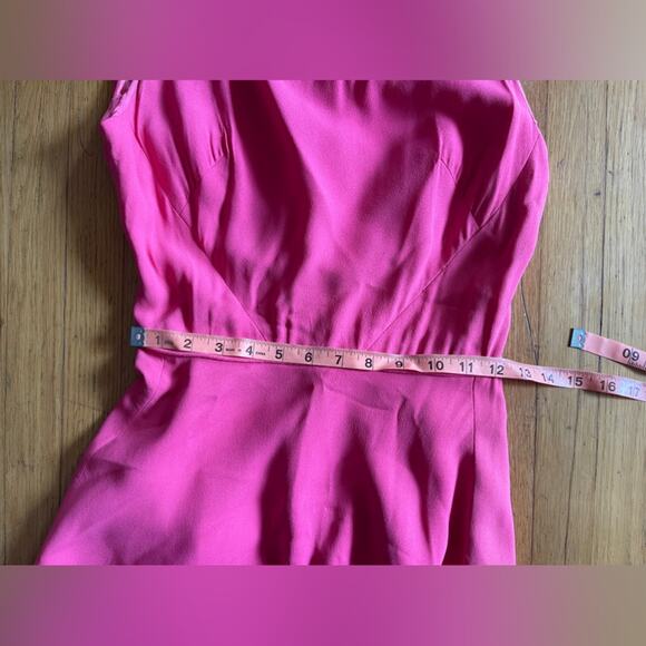60s Vintage Hot Pink Crepe Dress Swing Dress w High Neckline - Picture 4 of 9